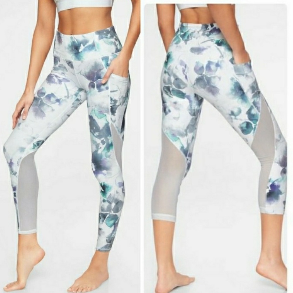 Athleta Floral Mudra mesh high rise crop leggings